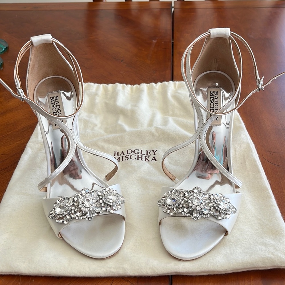 Badgley Mischka Satin Crystal Sandals 4” Heel